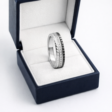 18K White Gold Geometric Diamond Band | Black PVD Detail | Mirror Finish Luxury Stackable Ring