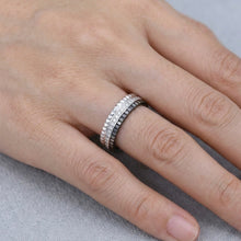 18K White Gold Geometric Diamond Band | Black PVD Detail | Mirror Finish Luxury Stackable Ring