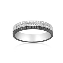 18K White Gold Geometric Diamond Band | Black PVD Detail | Mirror Finish Luxury Stackable Ring