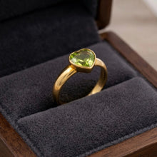 18K Yellow Gold Ring | Heart-Shaped Natural Peridot | Bezel-Set Solitaire Band | Contemporary Minimal Design