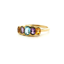 9K Yellow Gold Stackable Half Eternity Ring | Five Bezel-Set Citrine, Amethyst & Swiss Blue Topaz | Timeless Jewelry
