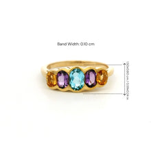 9K Yellow Gold Stackable Half Eternity Ring | Five Bezel-Set Citrine, Amethyst & Swiss Blue Topaz | Timeless Jewelry
