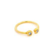 18K Yellow Gold Diamond Open Cuff Ring | Two Bezel-Set White Diamonds | Contemporary Stackable Knuckle Band