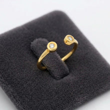 18K Yellow Gold Open Cuff Ring | Two Bezel-Set Natural White Diamonds | Modern Minimalist Knuckle Design