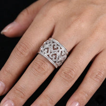 18K White Gold Wide Band Ring | Natural Diamond Pavé Openwork Heart | Bold Statement & Romantic Elegance