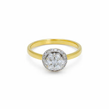 18K Yellow Gold Halo Illusion Wedding Ring | Natural Diamond Round Cluster Sunburst Design | Classic Jewelry