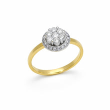 18K Yellow Gold Halo Illusion Wedding Ring | Natural Diamond Round Cluster Sunburst Design | Classic Jewelry