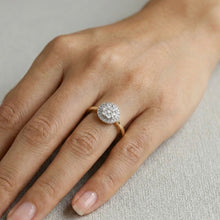 18K Yellow Gold Halo Illusion Wedding Ring | Natural Diamond Round Cluster Sunburst Design | Classic Jewelry