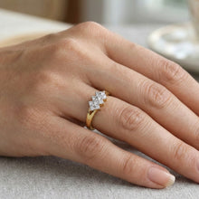 18K Yellow Gold Engagement Cluster Ring | Natural Diamond Triple Floral Motif | Classic Bridal Jewelry