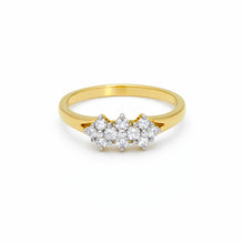 18K Yellow Gold Engagement Cluster Ring | Natural Diamond Triple Floral Motif | Classic Bridal Jewelry