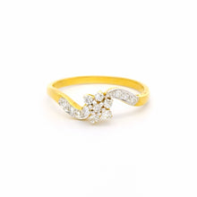 18K Yellow Gold Floral Cluster Engagement Ring | Natural Diamond Twisted Swirl Love Motif | Timeless Bridal jewelry