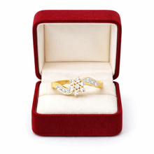 18K Yellow Gold Floral Cluster Engagement Ring | Natural Diamond Twisted Swirl Love Motif | Timeless Bridal jewelry