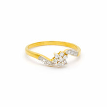 18K Yellow Gold Floral Cluster Engagement Ring | Natural Diamond Twisted Swirl Love Motif | Timeless Bridal jewelry