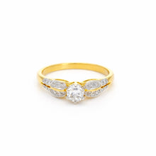 18K Yellow Gold Bypass Engagement Ring | Natural Diamond Solitaire Center Pavé Accents | Perfect Proposal Ring