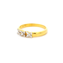 18K Yellow Gold Diamond Three-Flower Cluster Ring | Floral Engagement Design | Classic Sparkling Band