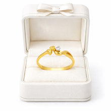 18K Yellow Gold Heart Solitaire Ring | Natural Diamond Dual Heart Swirl Motif | Romantic Promise Gift for Her