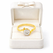 18K Yellow Gold Engagement Floral Cluster Ring | Natural Diamond Swirl Motif | Solitaire Center Bridal Elegance