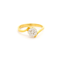 18K Yellow Gold Engagement Floral Cluster Ring | Natural Diamond Swirl Motif | Solitaire Center Bridal Elegance