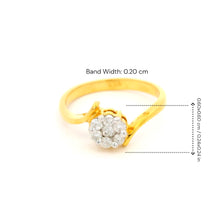 18K Yellow Gold Engagement Floral Cluster Ring | Natural Diamond Swirl Motif | Solitaire Center Bridal Elegance