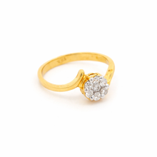 18K Yellow Gold Engagement Floral Cluster Ring | Natural Diamond Swirl Motif | Solitaire Center Bridal Elegance