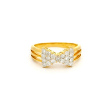 18K Yellow Gold Statement Bow Ring | Natural Diamond Ribbon Love Knot Motif | Modern Luxury Cocktail Jewelry
