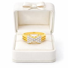 18K Yellow Gold Statement Bow Ring | Natural Diamond Ribbon Love Knot Motif | Modern Luxury Cocktail Jewelry