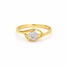 18K Yellow Gold Diamond Flower Cluster Ring | Eight-Stone Halo Design | Elegant Bypass Swirl Band