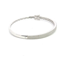 18K White Gold Natural Diamonds Full Three Rows Bracelet Bangle Jewelry