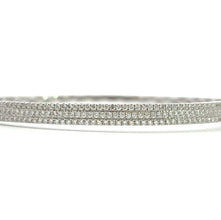 18K White Gold Natural Diamonds Full Three Rows Bracelet Bangle Jewelry