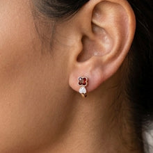 14K Yellow Gold Natural Garnet & Diamond Clover Motif Earrings | Twisted Gold Chic Design