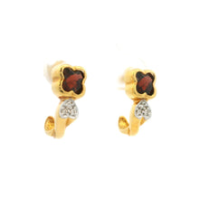14K Yellow Gold Natural Garnet & Diamond Clover Motif Earrings | Twisted Gold Chic Design