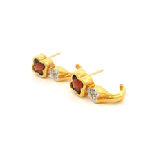 14K Yellow Gold Natural Garnet & Diamond Clover Motif Earrings | Twisted Gold Chic Design