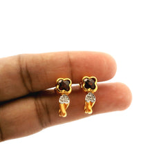 14K Yellow Gold Natural Garnet & Diamond Clover Motif Earrings | Twisted Gold Chic Design