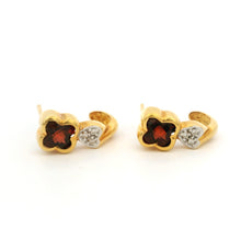 14K Yellow Gold Natural Garnet & Diamond Clover Motif Earrings | Twisted Gold Chic Design