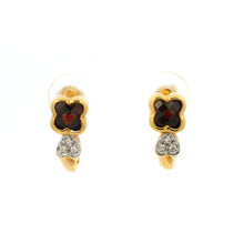 14K Yellow Gold Natural Garnet & Diamond Clover Motif Earrings | Twisted Gold Chic Design