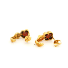 14K Yellow Gold Natural Garnet & Diamond Clover Motif Earrings | Twisted Gold Chic Design