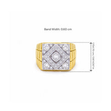 18K Two-Tone Gold Square Signet Ring | Natural Diamond | Watch-Link Inspired Geometric Design | Vintage Unisex Band