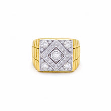 18K Two-Tone Gold Square Signet Ring | Natural Diamond | Watch-Link Inspired Geometric Design | Vintage Unisex Band