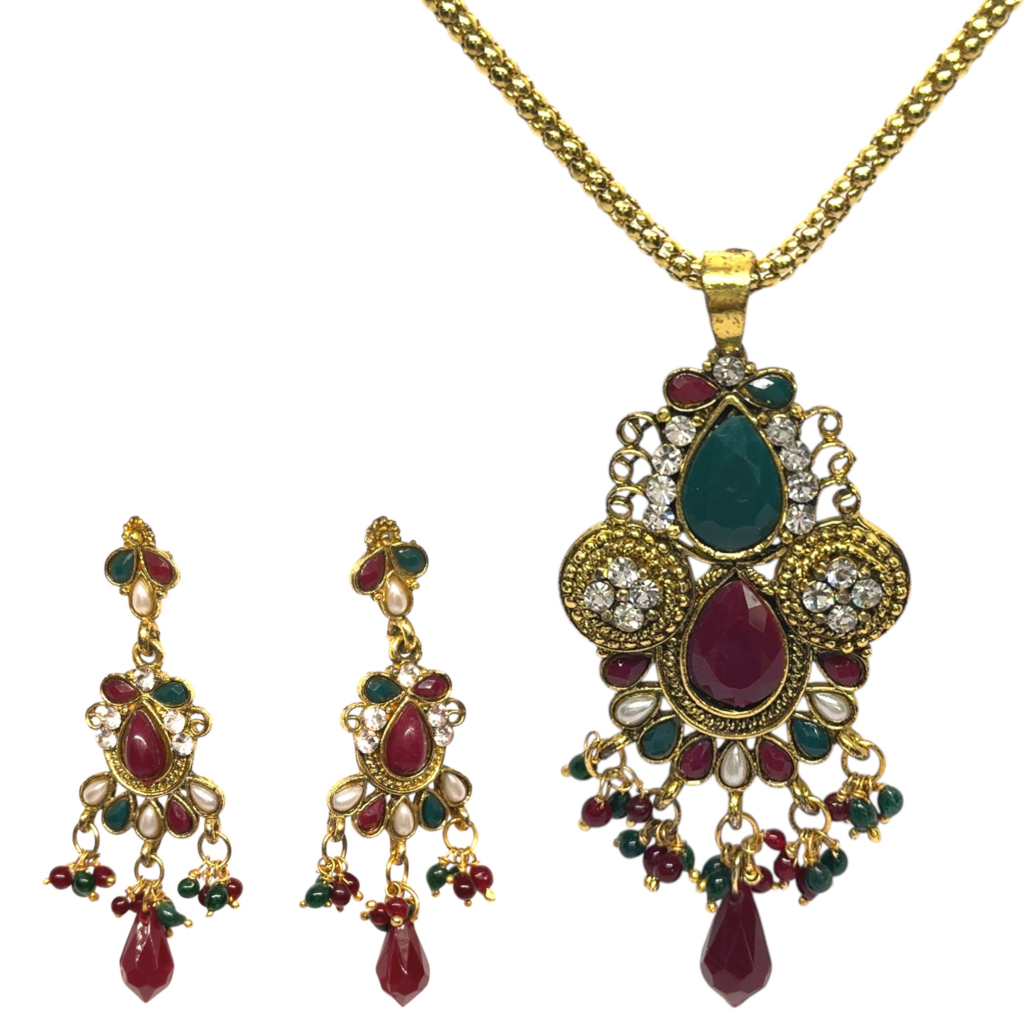 Royal Traditional Pattern Gold Plated Necklace, Earring Jewelry Set