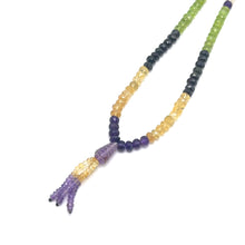 Peridot Natural, Citrine, Black Tourmaline, and Amethyst Necklace