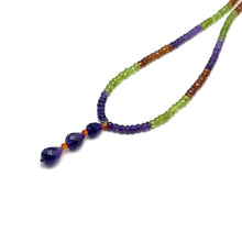 Amethyst Natural, Peridot, and Spessartite Garnet Gemstone Necklace