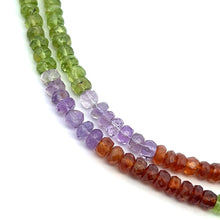 Natural Peridot Garnet Aquamarine Citrine Rondelle Facet Beads with Amethyst Drop Gemstone Necklace