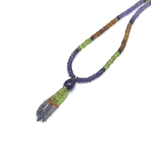 Spessartite Garnet Natural, Peridot, Amethyst, and Tanzanite Necklace