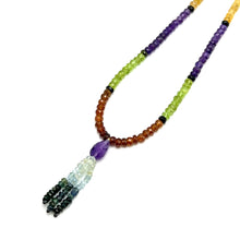 Blue Tourmaline Natural, Tsavorite, Aqua, Peridot, Citrine, and Amethyst Necklace