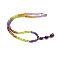 Mix Semiprecious Natural, Peridot, Amethyst, and Spessartite Garnet Gemstone Necklace