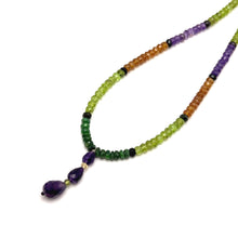 Spessartite Garnet Natural, Peridot, Tsavorite, Black Tourmaline, and Amethyst Necklace