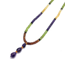 Spessartite Natural, Peridot, Tsavorite, Black Tourmaline, and Amethyst Necklace