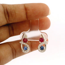 18K White Gold Bypass Stud Earrings | Natural Ruby, Sapphire & Diamonds | Minimalist Fine Jewelry
