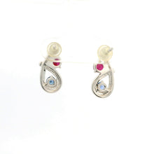 18K White Gold Bypass Stud Earrings | Natural Ruby, Sapphire & Diamonds | Minimalist Fine Jewelry