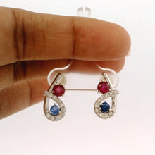 18K White Gold Bypass Stud Earrings | Natural Ruby, Sapphire & Diamonds | Minimalist Fine Jewelry